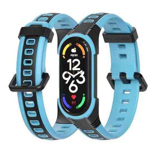 For Xiaomi Mi Band 5 / 6 / 7 MIJOBS Unibody Two-color Silicone Watch Band(Black Sky Blue)