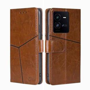For vivo iQOO 10 Pro 5G Geometric Stitching Leather Phone Case(Light Brown)