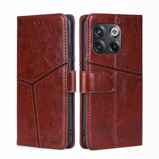 For OnePlus 10T Geometric Stitching Leather Phone Case(Dark Brown)