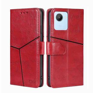 For Realme C30 4G/Narzo 50i Prime Geometric Stitching Leather Phone Case(Red)