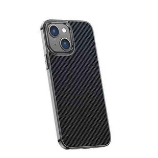 For iPhone 14 Plus Carbon Fiber Kevlar Electroplate Phone Case (Black)