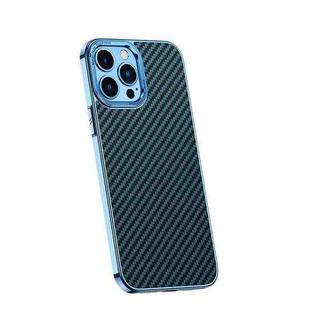 For iPhone 14 Pro Carbon Fiber Kevlar Electroplate Phone Case(Sierra Blue)