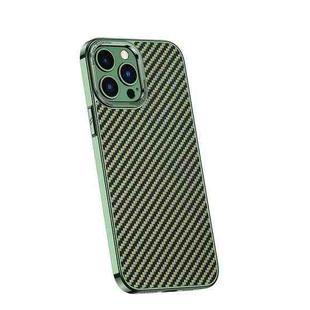 For iPhone 14 Pro Carbon Fiber Kevlar Electroplate Phone Case(Green)