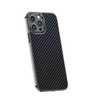 For iPhone 14 Pro Max Carbon Fiber Kevlar Electroplate Phone Case (Black)