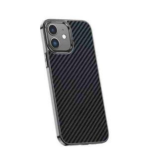 For iPhone 12 Carbon Fiber Kevlar Electroplate Phone Case(Black)