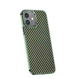 For iPhone 12 Carbon Fiber Kevlar Electroplate Phone Case(Green)