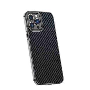 For iPhone 12 Pro Max Carbon Fiber Kevlar Electroplate Phone Case(Black)