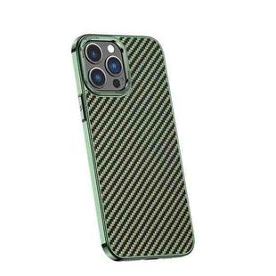 For iPhone 12 Pro Max Carbon Fiber Kevlar Electroplate Phone Case(Green)