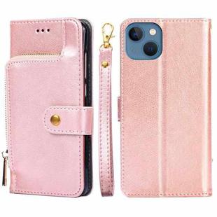 For iPhone 14 Zipper Bag Leather Phone Case (Rose Gold)