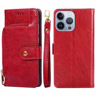 For iPhone 14 Pro Max Zipper Bag Leather Phone Case (Red)