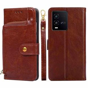 For vivo iQOO 10 Zipper Bag Leather Phone Case(Brown)