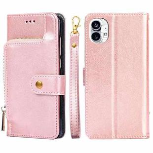 For Nothing Phone 1 Zipper Bag Leather Phone Case(Rose Gold)