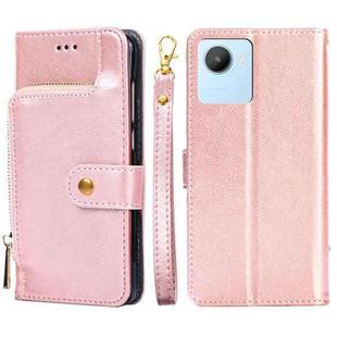 For Realme C30 4G/Narzo 50i Prime Zipper Bag Leather Phone Case(Rose Gold)