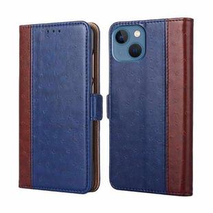For iPhone 14 Plus Ostrich Texture Flip Leather Phone Case (Blue)