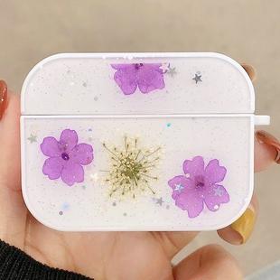 For AirPods Pro Beautiful Ladies Flowers Pattern Wireless Earphone Protective Case(Purple)