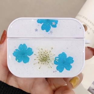 For AirPods Pro Beautiful Ladies Flowers Pattern Wireless Earphone Protective Case(Blue)