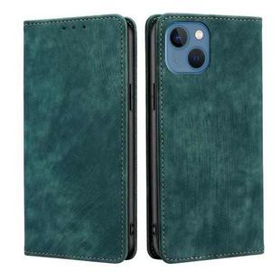 For iPhone 14 RFID Anti-theft Brush Magnetic Leather Phone Case (Green)