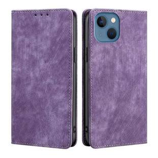 For iPhone 14 Plus RFID Anti-theft Brush Magnetic Leather Phone Case (Purple)