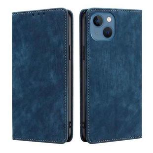 For iPhone 14 Pro Max RFID Anti-theft Brush Magnetic Leather Phone Case (Blue)