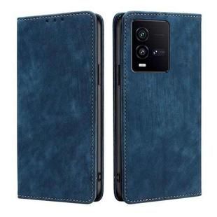 For vivo iQOO 10 RFID Anti-theft Brush Magnetic Leather Phone Case(Blue)
