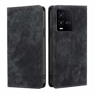 For vivo iQOO 10 RFID Anti-theft Brush Magnetic Leather Phone Case(Black)