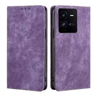 For vivo iQOO 10 Pro 5G RFID Anti-theft Brush Magnetic Leather Phone Case(Purple)