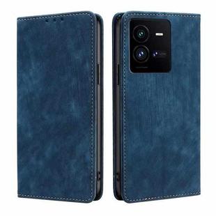 For vivo iQOO 10 Pro 5G RFID Anti-theft Brush Magnetic Leather Phone Case(Blue)