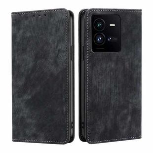 For vivo iQOO 10 Pro 5G RFID Anti-theft Brush Magnetic Leather Phone Case(Black)