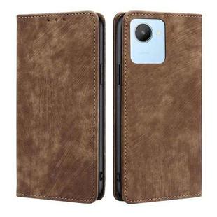 For Realme C30 4G/Narzo 50i Prime RFID Anti-theft Brush Magnetic Leather Phone Case(Brown)