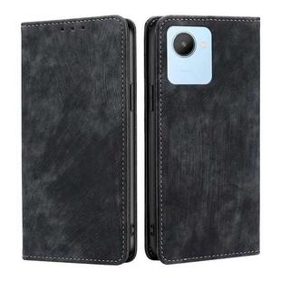 For Realme C30 4G/Narzo 50i Prime RFID Anti-theft Brush Magnetic Leather Phone Case(Black)