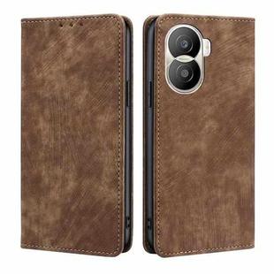 For Honor X40i RFID Anti-theft Brush Magnetic Leather Phone Case(Brown)