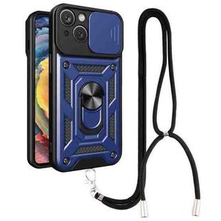 For iPhone 14 Lanyard Slide Camshield Ring Phone Case (Royal Blue)