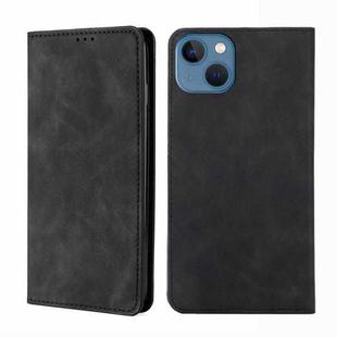 For iPhone 14 Plus Skin Feel Magnetic Leather Phone Case (Black)