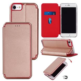 For iPhone SE 2022 / SE 2020 Ultra-thin Magnetic Fitted Leather Flip Case with Holder & Card Slot(Rose Glod)