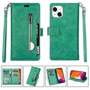 For iPhone 14 Multifunctional Zipper Horizontal Flip Leather Case (Mint Green)