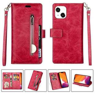 For iPhone 14 Multifunctional Zipper Horizontal Flip Leather Case (Red)