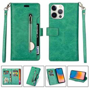 For iPhone 14 Pro Multifunctional Zipper Horizontal Flip Leather Case(Mint Green)