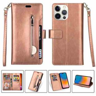 For iPhone 14 Pro Multifunctional Zipper Horizontal Flip Leather Case(Rose Gold)