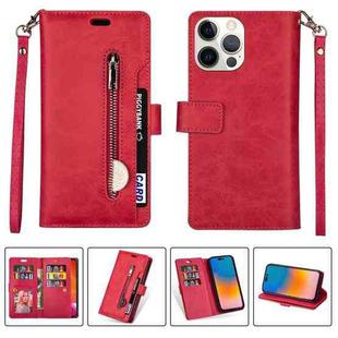 For iPhone 14 Pro Multifunctional Zipper Horizontal Flip Leather Case(Red)