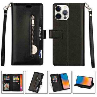 For iPhone 14 Pro Max Multifunctional Zipper Horizontal Flip Leather Case(Black)