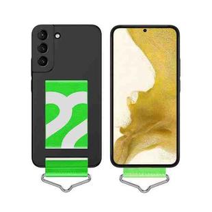 For Samsung Galaxy S22 5G Slim Wrist Strap Bracket PC Phone Case(Black+Green Strap)