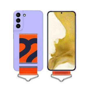For Samsung Galaxy S22 5G Slim Wrist Strap Bracket PC Phone Case(Purple+Orange Strap)