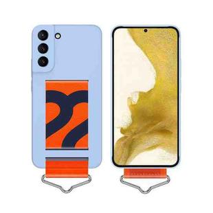 For Samsung Galaxy S22+ 5G Slim Wrist Strap Bracket PC Phone Case(Lavender Blue+Orange Strap)