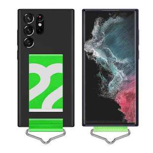 For Samsung Galaxy S22 Ultra 5G Slim Wrist Strap Bracket PC Phone Case(Black+Green Strap)