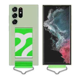 For Samsung Galaxy S22 Ultra 5G Slim Wrist Strap Bracket PC Phone Case(Light Green+Green Strap)