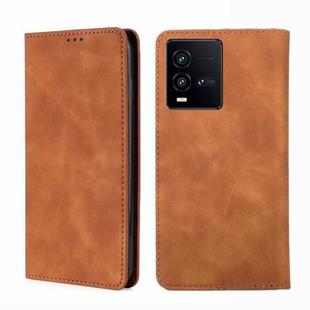 For vivo iQOO 10 Skin Feel Magnetic Horizontal Flip Leather Phone Case(Light Brown)