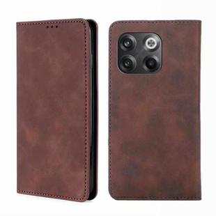 For OnePlus 10T Skin Feel Magnetic Horizontal Flip Leather Phone Case(Dark Brown)
