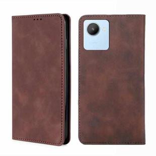 For Realme C30 4G/Narzo 50i Prime Skin Feel Magnetic Horizontal Flip Leather Phone Case(Dark Brown)