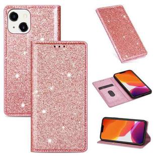 For iPhone 14 Ultrathin Glitter Magnetic Leather Case (Rose Gold)