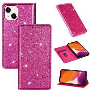 For iPhone 14 Ultrathin Glitter Magnetic Leather Case Max(Rose Red)